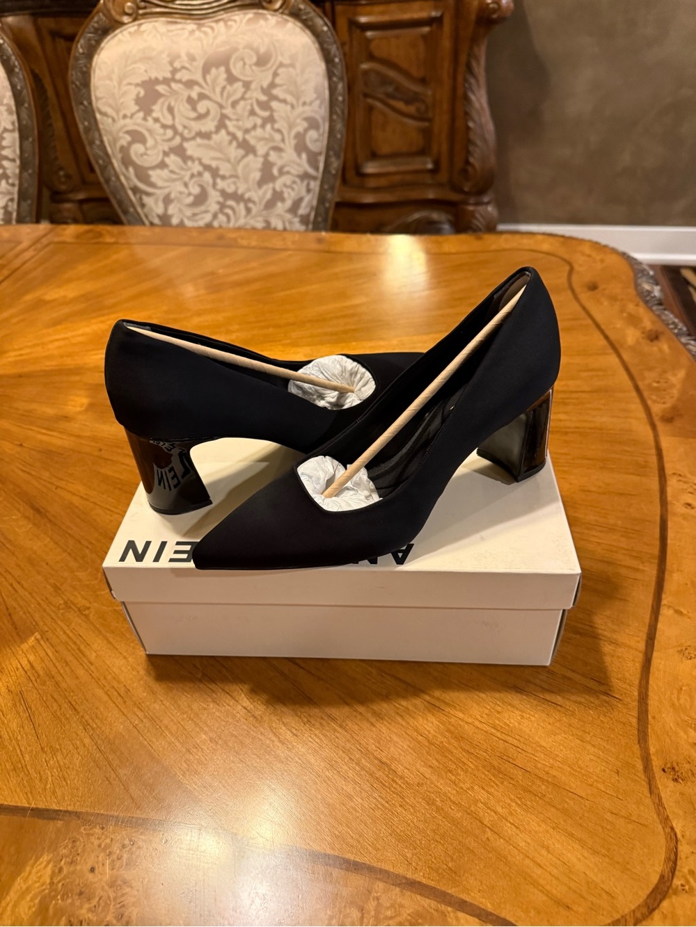 Anne Klein Classic Black Pointed Block Heel Pumps